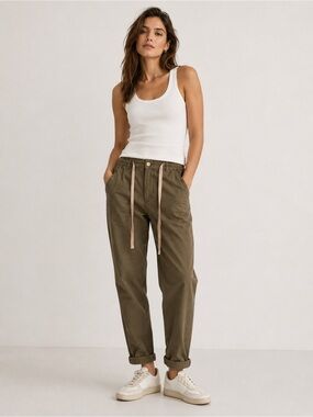 Zara Olive Green Elastic Waist Utility Pants